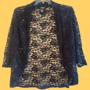 Vintage Deb Black Lace Cardigan 2XL Shawl Collar Whimsigoth Dark Feminine Grunge